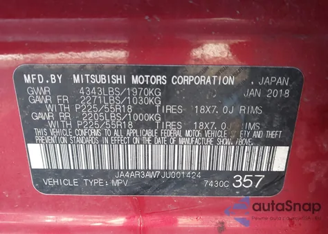 2018 Mitsubishi Outlander Sport 2.4 Se from USA, damaged, VIN JA4AR3AW7JU001424